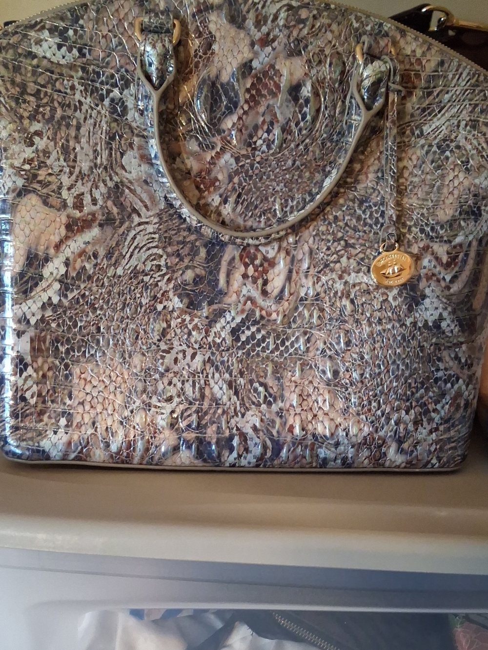 Brahmin Large Duxbury Satchel.icy Python.blue and Gray.leather.14.5w 14.2h.